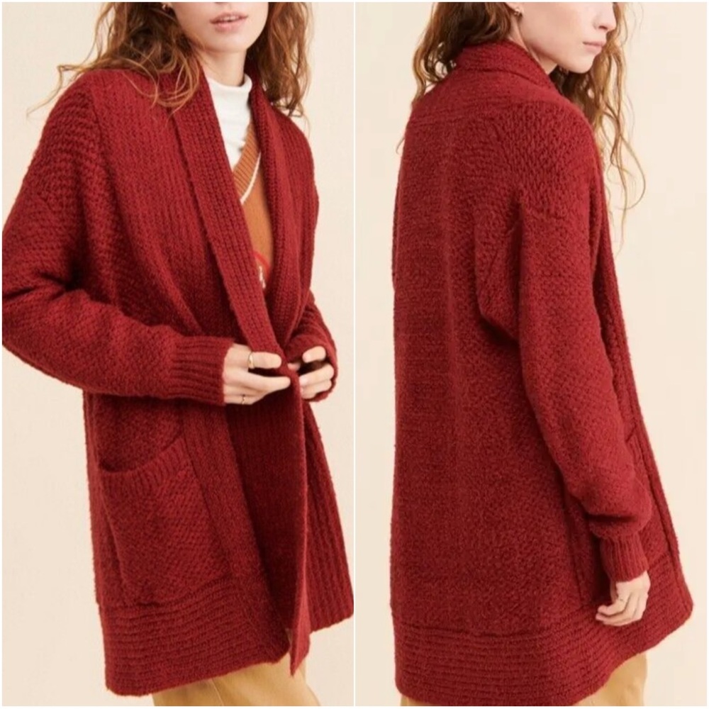 Anthropologie Pilcro Eyelash Cardigan Open Front Red Sweater XS